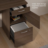 Bestar Logan 66W U-Shaped Desk with Hutch, Lateral File Cabinet, and Bookcase in Antigua Bestar