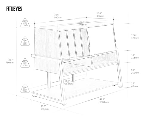 FITUEYES Design Record Player Stand，Entertainment Center up to 120 pcs, Large Mid Century Turntable Stand for Living Room Bedroom, Eiffel Series FITUEYES