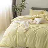 FOSSA Duvet Cover Set 100% Washed Cotton Linen Feel Super Soft Breathable Cozy 3 Pieces Bedding Sets Solid Pastel Yellow Full/Double FOSSA