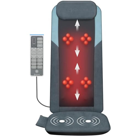 COMFIER Shiatsu Back Massager with Heat, Dual Motor 3D Rollers, Long Track Deep Tissue Kneading, Foldable Massage Chair Pad with Adjustable Height for Back Tension & Muscle Stiffness COMFIER
