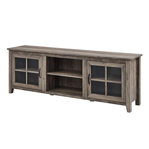 Walker Edison Portsmouth Classic 2 Glass Door TV Stand for TVs up to 80 Inches, 70 Inch, Grey Wash - WoodArtSupply