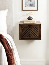 Kate and Laurel Mezzeta Modern Floating Shelf Side Table with Storage Cubby; 16 x 10 x 12; Natural Wood; Decorative Slatted Wood Floating Nightstand with Pull Down Door for Use as Bathroom Storage Kate and Laurel