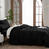 EVERLY Linen Sheets Set Queen Size,100% French Stonewash Pure Linen Sheets Set,4Pieces (1Flat Sheet,1Fitted Sheet,2Pillowcase) Suitable for Hot Sleepers,Deep Pocket Natural Bedding Set-Black EVERLY