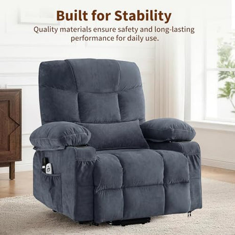 PoteSoar Power Lift Recliner Chair for Elderly with Massage and Heat, Comfortable Electric Power Reclining Chair with Side Pockets,2 Cup Holders and USB Charging Port for Living Room (Blue) PoteSoar
