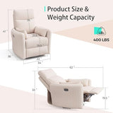 LINSY 360 Swivel Recliner Chair, Nursery Glider Rocking Chair with 2 Pillows, Corduroy Nursing Chair Comfy High Back Adult Rocker Recliner for Small Spaces, Nursery Bedroom Living Room (Beige)