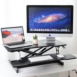 Juyancao Standing Desk Converter, 32" Height Adjustable Sit to Stand Up Workstation, Dual Monitor Desk Riser with Keyboard Tray, Black Desktop Tabletop Riser Laptop for Home Office Juyancao