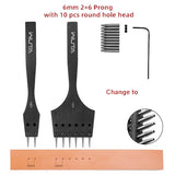 WUTA Removable Circle Leather Hole Punch Lacing Stitching Professional Working Hand Tool Kit Round Hole Puncher Craft Chisel Cutting Punches Kits 2nd Generation 6mm-(2+6) WUTA