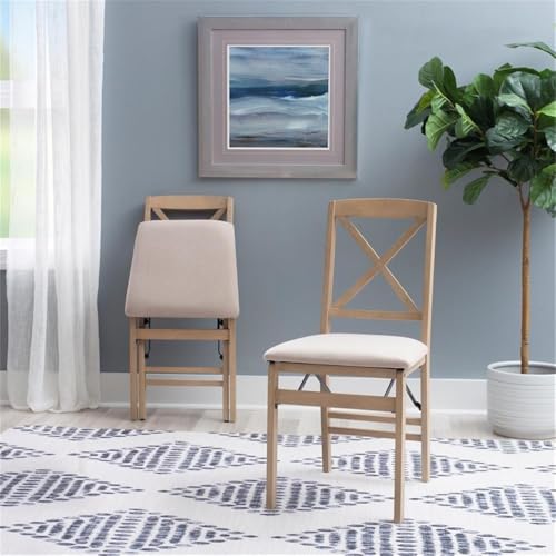 Linon Triena 19" Transitional Wood X-Back Folding Chairs with Padded Seat, Fully Assembled in Graywash (Set of 2) Linon