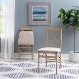 Linon Triena 19" Transitional Wood X-Back Folding Chairs with Padded Seat, Fully Assembled in Graywash (Set of 2) Linon
