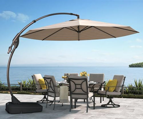 Grand patio 11FT Cantilever Umbrella with Base Outdoor Large Round Aluminum Offset Umbrella for Patio Garden Backyard (Champagne, 11 FT) Grand patio
