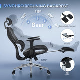 MALOL Ergonomic Office Chair with Footrest, Mesh Home Office Computer Chair with Adjustable Headrest and 3D Arms, Backrest Height, Tilt Lock and Lumbar Support, 300LBS MALOL