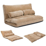 KOMFOTT Foldable Floor Lazy Sofa with 2 Pillows, 6-Position Adjustable Reclining Sofa Sleeper Bed, Convertible Futon Couch Bed, Floor Couch Lounge for Relaxing, Reading, Playing, Gaming (Coffee) KOMFOTT