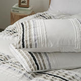 Ranunculus Tufted Stripes Ombre Queen Duvet Cover Set, Soft Brushed Microfiber Striped Duvet Cover Queen Size with Button Closure & 2 Pillow Shams, Comforter Not Included (White Ombre, 90"x90") Ranunculus