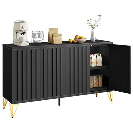 YITAHOME 55" Metal Storage Cabinet, Sideboard Buffet Cabinet with Adjustable Shelf, Metal Accent Console Credenza for Living Room, Kitchen, Dining Room, Black YITAHOME