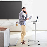 AVLT 48" Ambidextrous Standing Desk, Mobile Adjustable Height Rolling Laptop Desk, Folding Computer Projector Cart with Brake Casters, Portable White Desk for Home Office AVLT