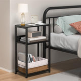 LELELINKY Side Table with Storage, Black Night Stand for Small Spaces, 3 Tier Industrial Wooden Record Player Holder with Vinyl Storage Shelf, End Tables Printer Stand for Bedroom LELELINKY