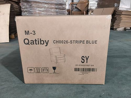 Qatiby Pushback Recliner Chair, Comfy Fabric Wingback Recliner Chair, Upholstered Armchair Push Back Recliner with Wood Legs, Rivet Trim Single Sofa Accent Chair for Living Room, Bedroom, Blue Stripe Qatiby