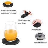 Absorbent Coasters for Drinks with Holder - 6packs, Silicone Coasters with Soft Felt Insert, Black MECOWON