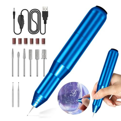 FOLAI USB Rechargeable Engraving Pen - Versatile Customizer Engraver Tool for Jewelry, Wood, Metal,Plastic,Glass,Stone,Manicure & More -Portable, Ideal for DIYers (Blue) FOLAI