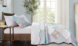 Brilliant Sunshine Blue and Green Rose Patchwork, 2-Piece Quilt Set with 1 Sham, Reversible Bedspread, Soft Lightweight Coverlet, All-Season, Twin, Blue Green Brilliant Sunshine