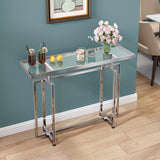 ASYA Glass Console Table for Entryway, Modern Entryway Table with Tempered Glass & Chrome Frame, Silver Sofa Table for Living Room Hallway ASYA