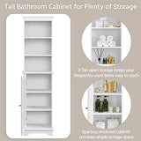 Yaheetech Tall Slim Bathroom Storage Cabinet with 3 Shelves, Enclosed Door, and Modern Design in White Yaheetech