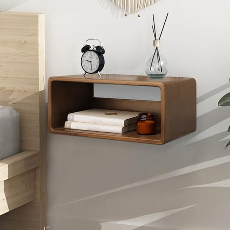 WDSHIYI Floating Nightstand, Wall Mounted Bedside Shelf, Handmade Bedroom Furniture,Pine Wood Floating Bedside Table, Minimalist and Unique Style 18”x 10”x 7.5” Brown WDSHIYI