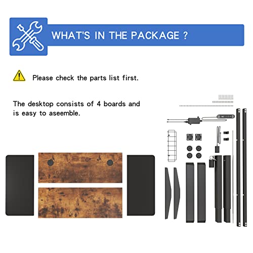 BUNOEM Height Adjustable Electric Standing Desk, 63x30 Height Stand Up Computer Desk,Sit and Stand Home Office Desk with Splice Board (Brown+Black Top, Black Frame) BUNOEM