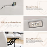 choairy Recliner Chair for Adults, Power Faux Leather Rocker Recliner Massage and Heat, Oversized Swivel Reclining Nursery Chair with USB Ports for Living Room, Office Beige