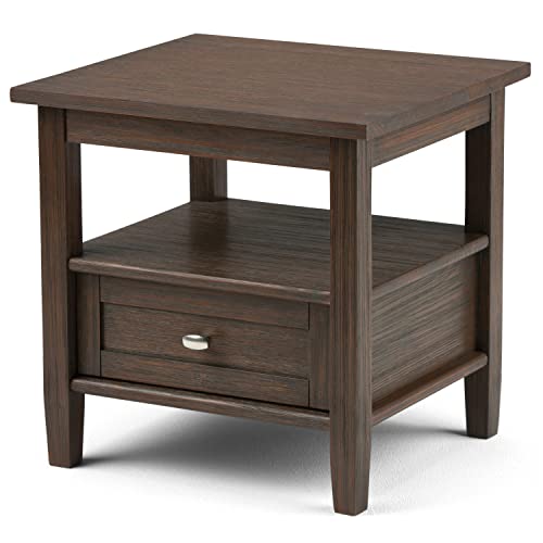 SIMPLIHOME Warm Shaker SOLID WOOD 20 inch wide Rectangle Rustic End Side Table in Farmhouse Brown with Storage, 1 Drawer and 1 Shelf, for the Living Room and Bedroom - WoodArtSupply