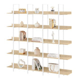 Nahenduo 5 Tier Large Open Bookshelf, Industrial Bookshelf with Back Fence, 400lbs Capacity, Wooden Office Bookcase with Metal Frame for Home Office Living Room, Easy Assembly (Oak and White Frame) Nahenduo