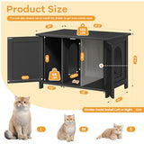Shintenchi Cat Littler Box Enclosure, Litter Box Furniture Hidden with Removable Divider, Cat House with End Table, Black Shintenchi