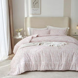 MKXI Luxury Comforter Set Leopard Print King Size Comforter Set Animal Cheetah Pattern Pink White Floral Bed Comforter Cute Leopard Aesthetic Comforter Bedding Set for All Season MKXI