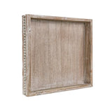 MAONAME Wood Decorative Tray, Farmhouse Wooden Tray for Coffee Table, Rustic Square Tray with Beads, Washed White Serving Tray for Living Room, Kitchen, 12" X 12" X 1.6" MAONAME