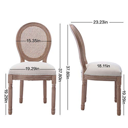 Nrizc French Country Dining Chairs Set of 4, Farmhouse Fabric Chairs with Round Back, Rattan Dining Chair, Oval Side Chairs for Dining Room/Living Room/Kitchen/Restaurant - WoodArtSupply