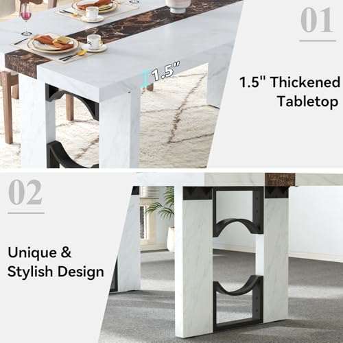 Loomie 6FT Conference Table for 6-8 People, 71 Inch Large Rectangular Meeting Table with Marble-Color Tabletop, Modern Seminar Table for Office Conference Room, Boardroom (White Marble) Loomie