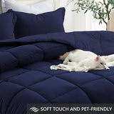 Homelike Moment Queen Comforter Set, Soft Down Alternative Bedding Set, Lightweight 3Pcs All Season, Solid-Navy Blue, Full/Queen Size Homelike Moment