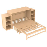 Ball & Cast Murphy Bed Full Size Bed Frame with Spacious Storage Drawers and Open Shelves,Wood Hideaway Beds w/No Box Spring Needed,Slat Support,for Apartment,Bedroom,can be Folded,Golden Ball & Cast