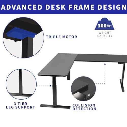 VIVO Electric Height Adjustable 83 x 60 inch Corner Stand Up Desk, 2 Light Wood Solid Table Tops, Black Frame, Memory Controller, L-Shaped Workstation, 3E Series, DESK-KIT-3E8BC VIVO