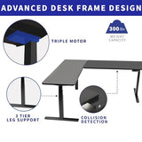 VIVO Electric Height Adjustable 83 x 60 inch Corner Stand Up Desk, 2 Light Wood Solid Table Tops, Black Frame, Memory Controller, L-Shaped Workstation, 3E Series, DESK-KIT-3E8BC VIVO