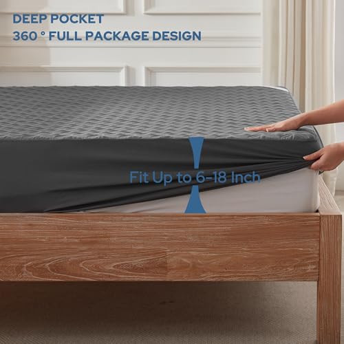 2 Pack Waterproof Mattress Protector, King Size Mattress Pad with Deep Pocket 6"-18" Depth, Soft Breathable Dirt-Proof Single Bed Mattress Cover for Bedroom, Dorm Room (Gray) BEDLORE