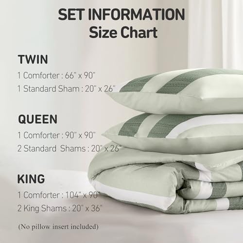 Regency Heights King Comforter Set, 3 Pieces Striped Bed Set, Soft Brushed Microfiber Reversible Bedding Set for All Season, Lightweight & Breathable Bedding Set with Comforter & Shams, Sage Green Regency Heights