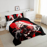 Erosebridal Twin Japanese Anime Bedding Set for Kids, Anime Girl Comforter Set Kawaii Japanese Style Duvet Insert Cartoon Japan Animation Quilt for Boys Teens Adult Women Bedroom, Red Black Erosebridal