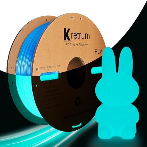 Kretrum 3D Printer Filament Glow in Dark PLA 1.75 mm Dimensional Accuracy +/- 0.02 mm 1 KG 2.2 lbs Neatly Shiny Spool Widely Suitable for Most FDM 3D Printer Glow in The Dark Blue Kretrum