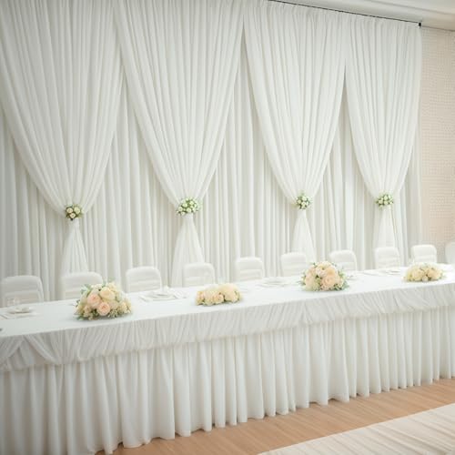 50×14ft Wrinkle Free Ivory Backdrop Curtain, Soft Silky Easy to Drape Cream Wedding Drapes for Backdrop, 10 Panels 5×14ft Photo Backdrop Curtains for Parties Birthday Photography Background Cloth NSSONBEN