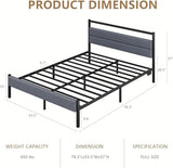 Full Bed Frames with Charging Station, LED Lights Bed with Grey Upholstered Headboard, Under Bed Storage, With Heavy Duty Slats Support, No Box Spring Needed, Noise Free, Easy Assembly, Black CollaredEagle