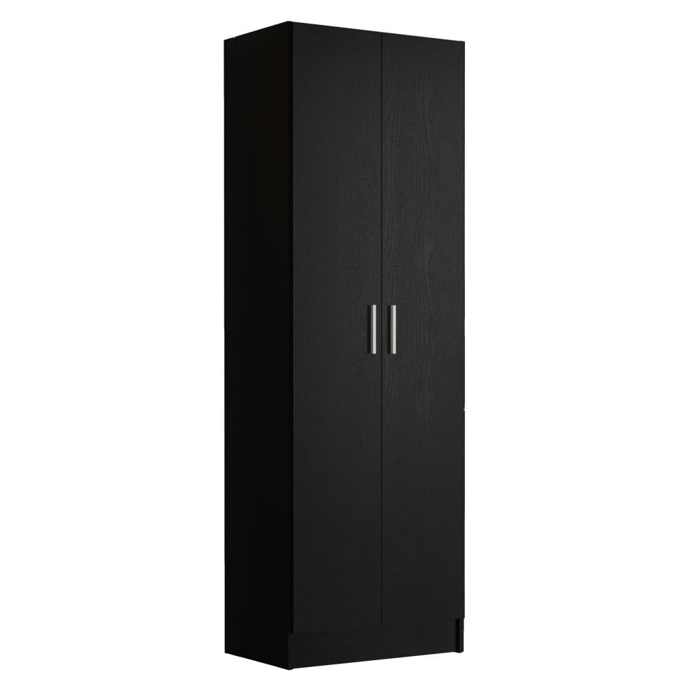 Madesa Pantry Storage Cabinet Armoire Closet with 2 Doors and 5 Utility Shelves 23" L Wooden Organization Unit for Bedroom, Office, Laundry Room, Kitchen, and Garage - Black Madesa