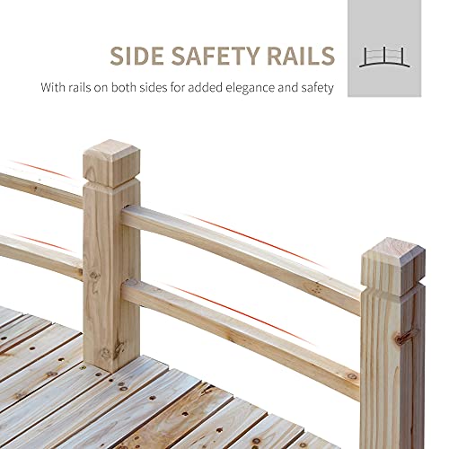 Outsunny Fir Wood Garden Bridge Arc Walkway with Side Railings for Backyards, Gardens, and Streams, Natural Wood, 60" x 26.5" x 19" Outsunny