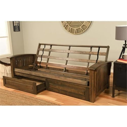 Kodiak Furniture Washington Queen Size Futon Frame with Storage Drawers - Wood Futon Frame with Mattress Included in Suede Black Color