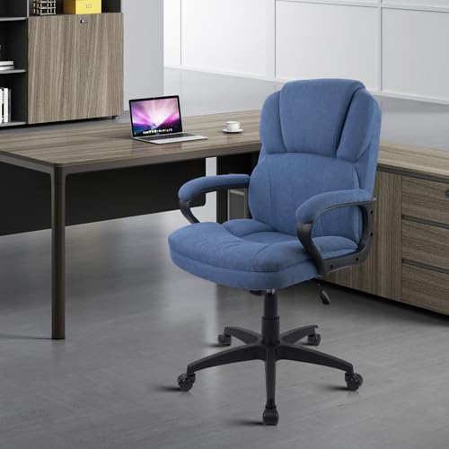 CLATINA Blue Cloth Office Chair Fabric Covered Desk Chair, Adjustable Height Swivel Chairs Ergonomic Executive Chair with Arms and Wheels Comfortable Upholstered 350 LBS CLATINA